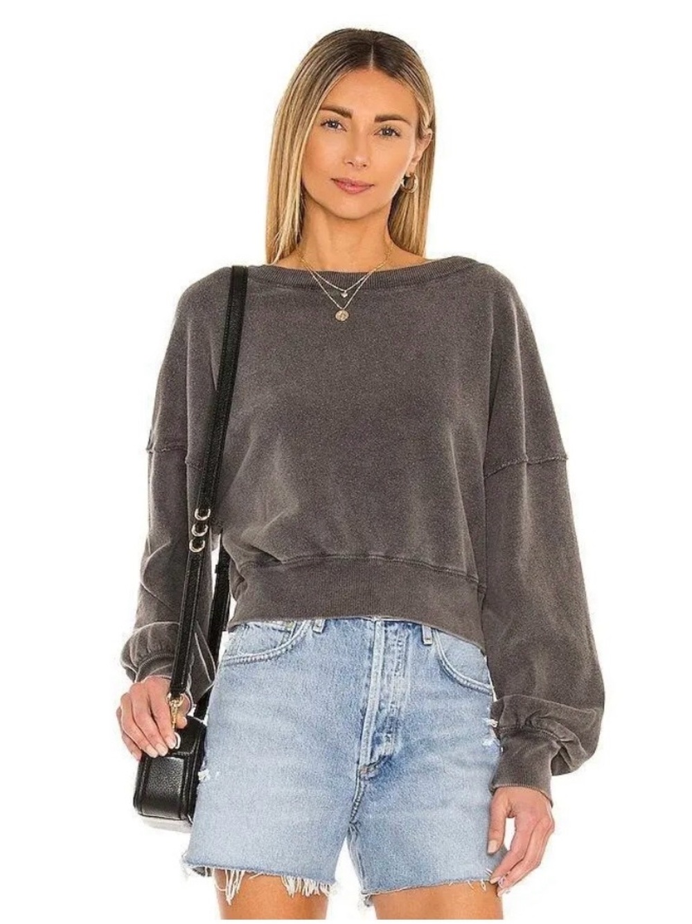 Free People Washed Charcoal Crewneck Sweatshirt - Women's